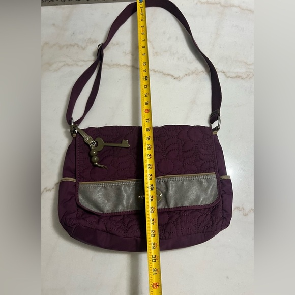 FOSSIL KEY-PER NYLON QUILTED MESSENGER BAG PURPLE WITH MATCHING POUCH - Picture 13 of 15